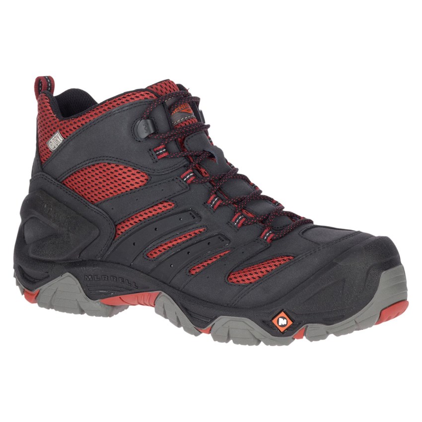 Bottes de Securite Merrell Strongfield Mid Waterproof Comp Toe Noir/Rouge Homme | N.J.MIHT